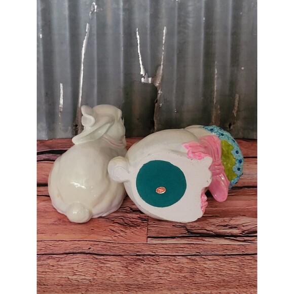 Easter Bunnies & Rabbits 1960-1969 Time Period Manufactured  Easter Bunny Rabbit Lot Of 2 Vtg Hard Plastic Hand Painted